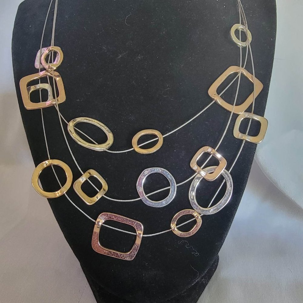 Geometric statement illusion necklace brass bronze links minimalist